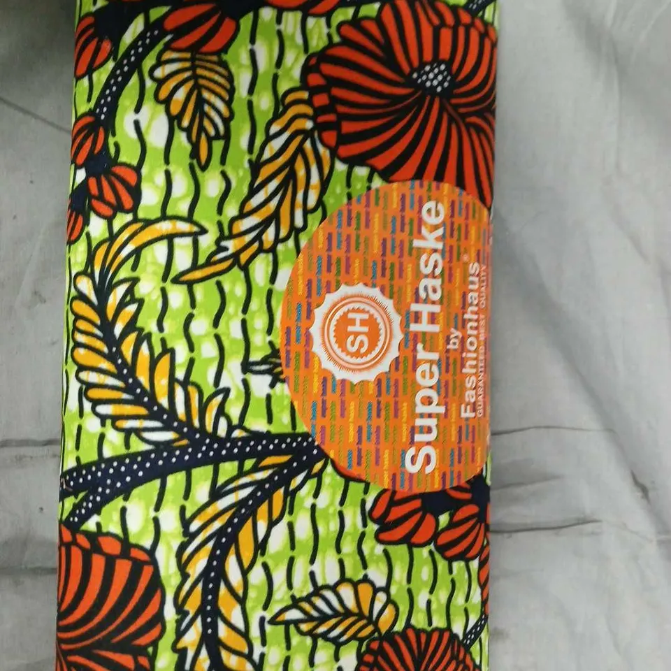 AFRICAN WAX PRINT FABRIC WRAP SCARF – GREEN WITH RED/ORANGE FLORAL PATTERN (SH BY FASHIONHOUSE) (VERIFY MODEL)