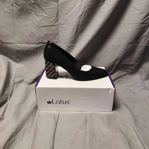 LOTUS WOMEN'S BLACK SUEDE HIGH HEEL, UK 8 – BOXED PAIR
