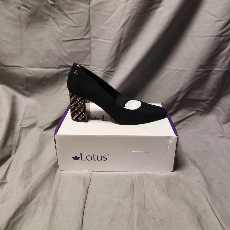 LOTUS WOMEN'S BLACK SUEDE HIGH HEEL, UK 8 – BOXED PAIR