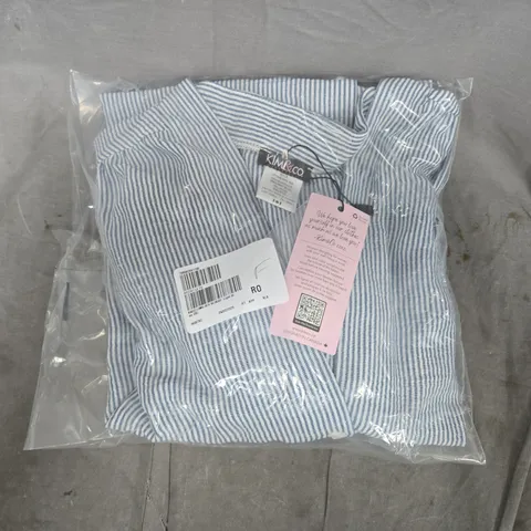 BAGGED KIM & CO STRIPED LONG BLOUSON SLEEVE BLOUSE WITH SHIRRING IN LIGHT BLUE SIZE 3XL