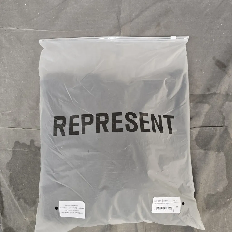 REPRESENT INITIAL BOXY OVERSIZED HOODIE IN BLACK SIZE MEDIUM