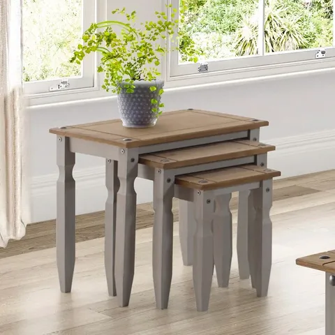 BOXED CORONA GREY WAX FURNITURE 3-PIECE LIVING ROOM TABLE SET