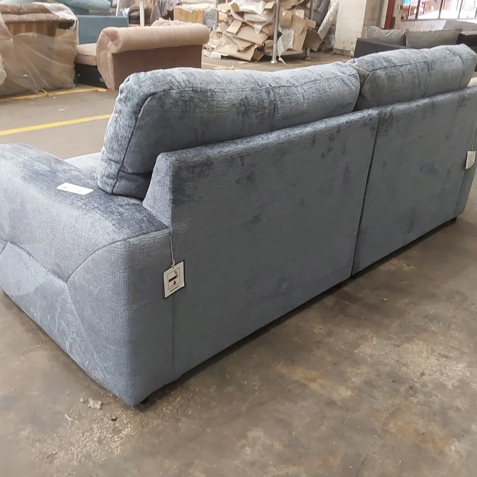 QUALITY DESIGNER MELROSE FABRIC 4 SEATER SOFA - BLUE
