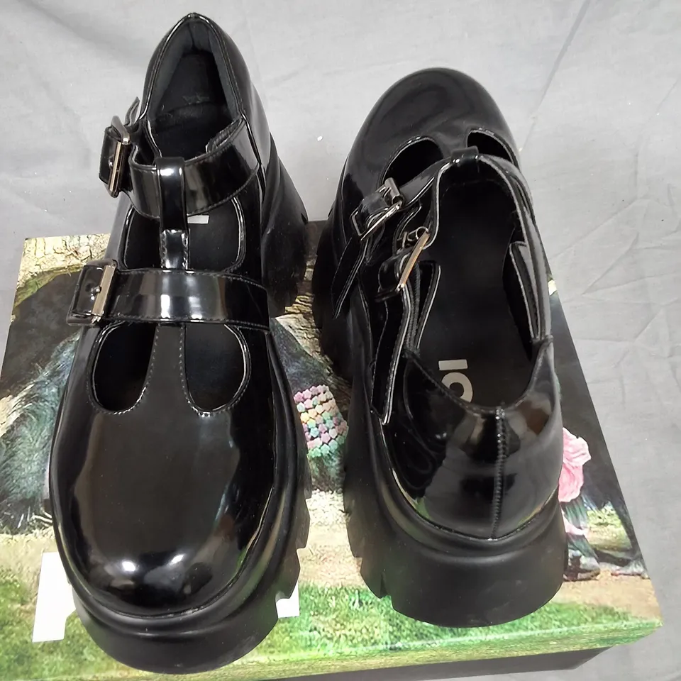 BOXED KOI MUNDUS PLATFORM STRAPPY MARY JANE'S IN BLACK - UK 6