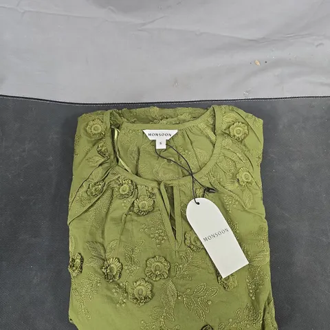 MONSOON GREEN EMBROIDERED FLORAL TOP – SIZE S
