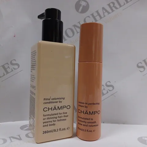 BOX OF 2 CHAMPO PRODUCTS TO INCLUDE VOLUMISING CONDITIONER & LEAVE-IN CREAM