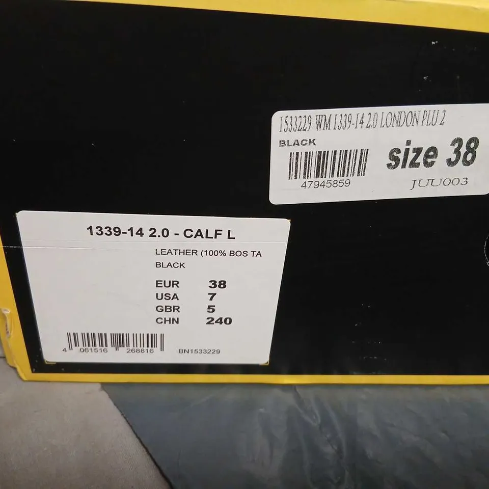 BUFFALO LONDON BLACK LEATHER SNEAKERS – UK 5 (EU 38) – BOXED