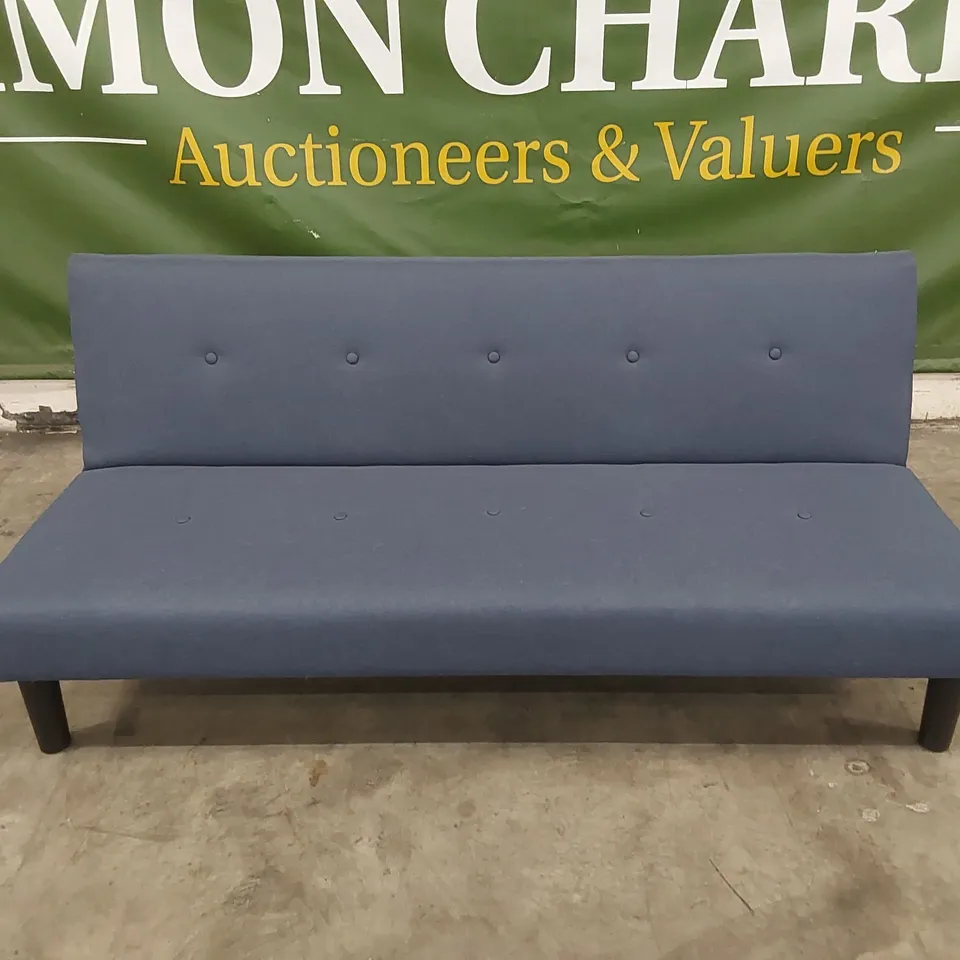 DESIGNER 3 SEATER FABRIC UPHOLSTERED SOFA BED - NAVY