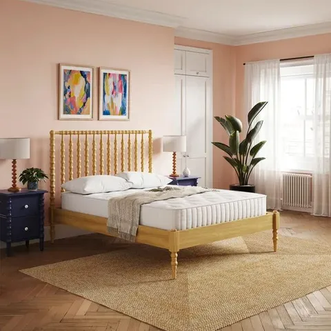 BOXED PIPPIN WOODEN 5FT KING BED FRAME - NATURAL (2 BOXES)