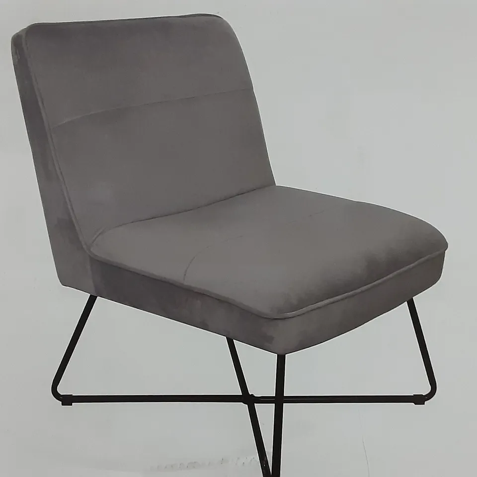 BOXED VELVET GREY CHAIR WITH BLACK LEGS 