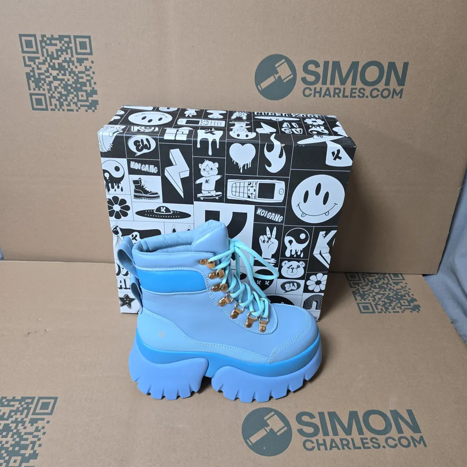 BOXED KOI CRYBABY BLUE VILUN PLATFORM BOOTS UK SIZE 3 