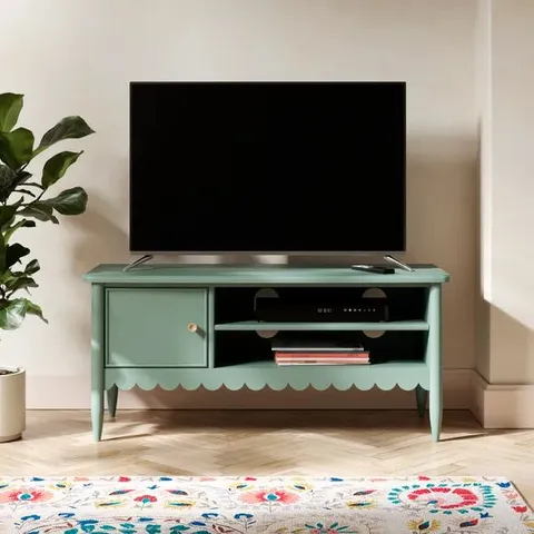 BOXED REMI SCALLOPED SMALL TV UNIT FOR TVS UP TO 46" - SAGE (1 BOX)