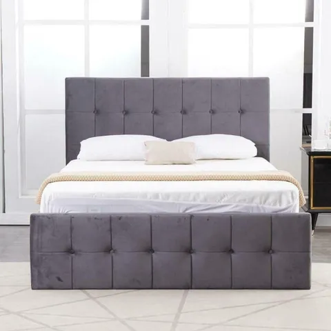 BOXED LIEBENTHAL 4FT SMALL DOUBLE UPHOLSTERED SIDE LIFT STORAGE BED - GREY VELVET (3 BOXES)