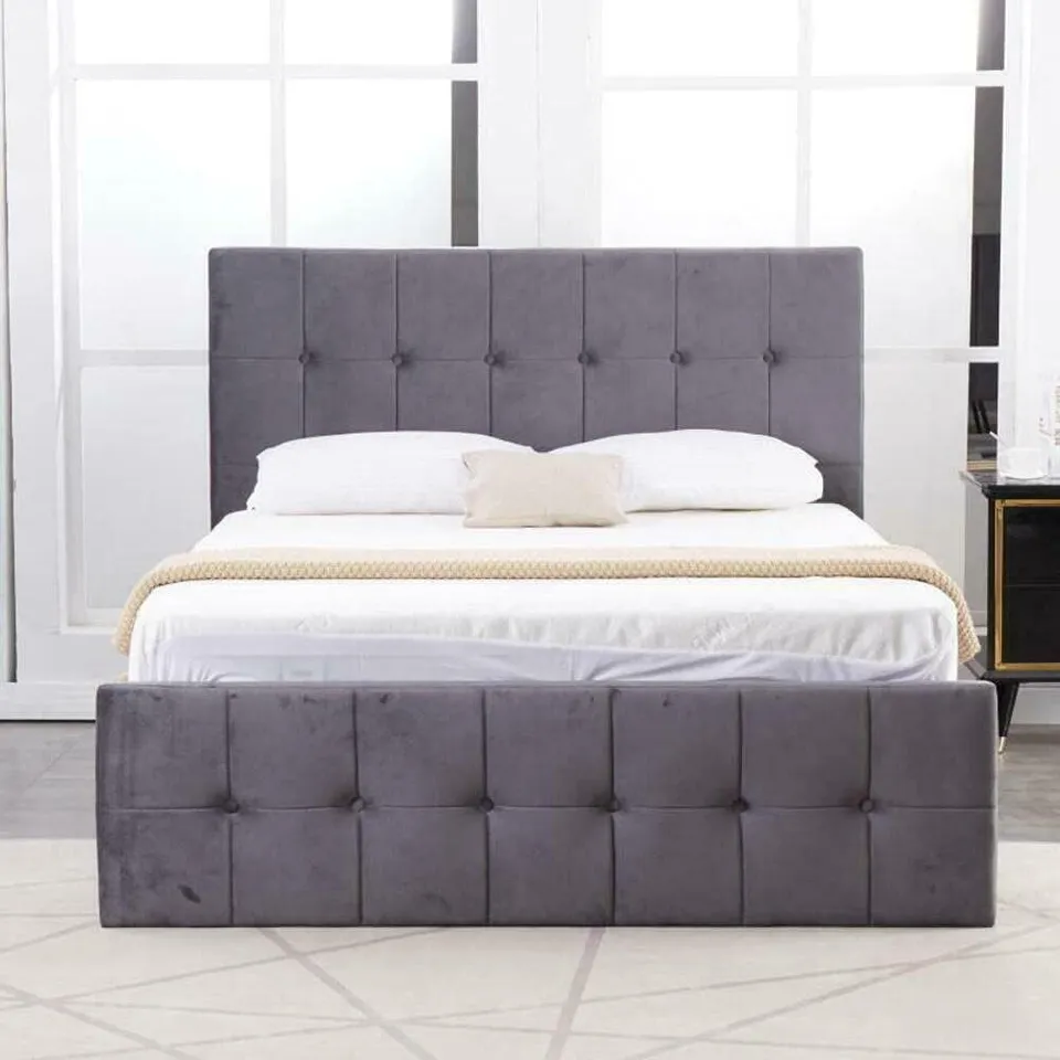 BOXED LIEBENTHAL 4FT SMALL DOUBLE UPHOLSTERED SIDE LIFT STORAGE BED - GREY VELVET (3 BOXES)