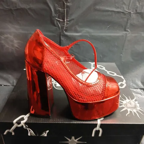 BOXED PAIR OF KOI REGULAR FRANKIE FAN FISHNET PLATFORM HEELS - UK SIZE 4