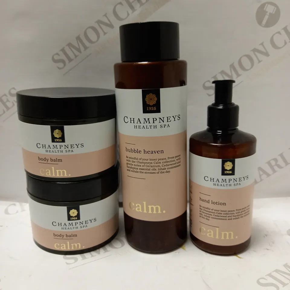 LOT OF 3 CHAMPNEY'S HEALTH SPA PRODUCTS TO INCLUDE BODY BALM, BUBBLE HEAVEN, HAND LOTION