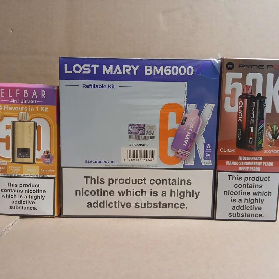 APPROXIAMTELY 15 ASSORTED VAPING PRODUCTS TO INCLUDE ELFBAR, LOST MARY, ETC - COLLECTION ONLY