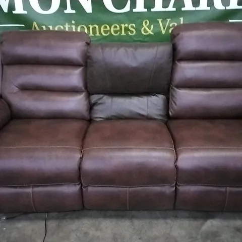 DESIGNER CHOCOLATE LEATHER 3 SEATER POWER RECLINER SOFA