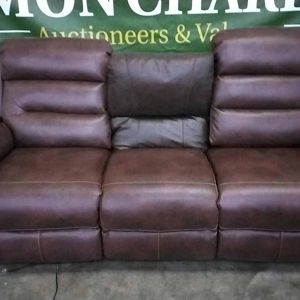 DESIGNER CHOCOLATE LEATHER 3 SEATER POWER RECLINER SOFA 