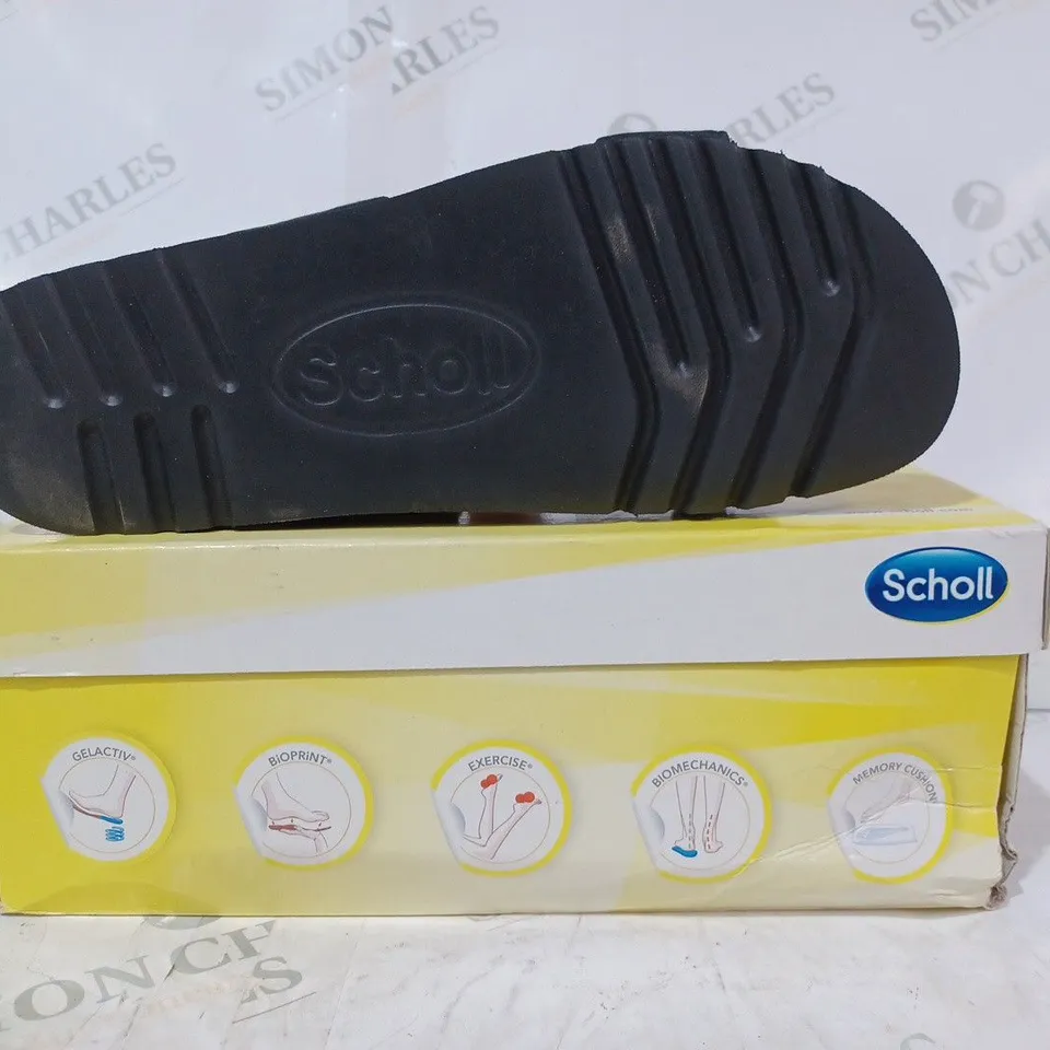 BOXED PAIR OF SCHOLL TAMBRE BEADED MULE SANDALS IN BLACK UK SIZE 8