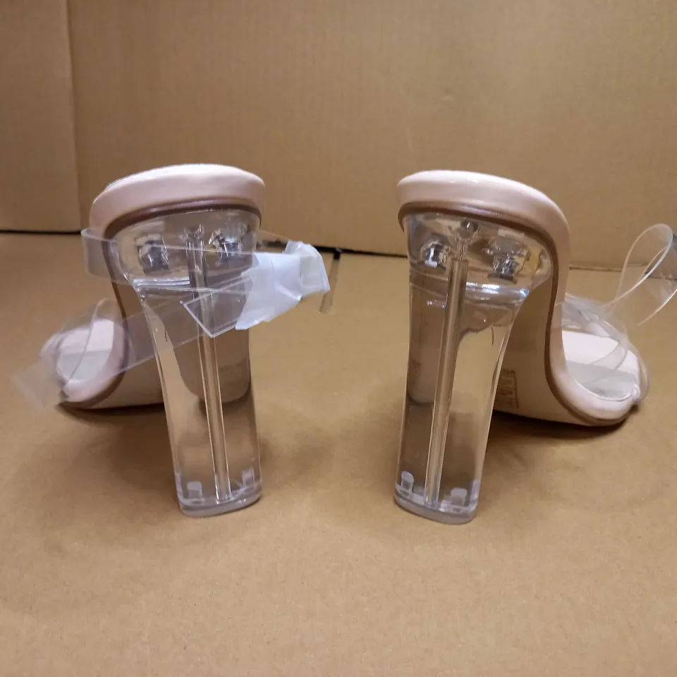 BOXED PAIR OF MISSGUIDED ILLUSION CLEAR HEEL SHOES - SIZE 5