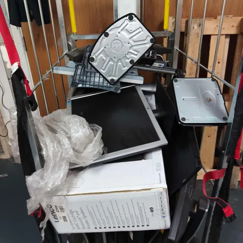 CAGE OF APPROXIMATELY 12 ASSORTED MONITORS AND STANDS