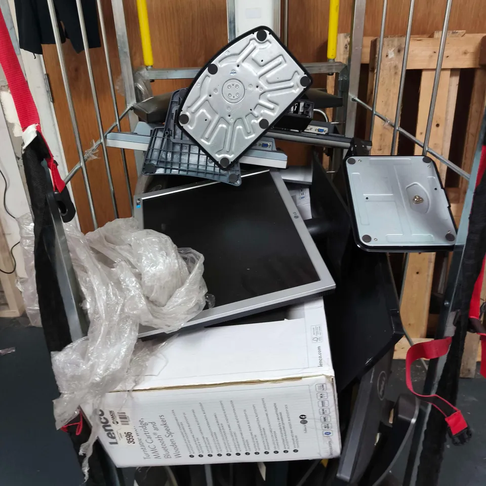 CAGE OF APPROXIMATELY 12 ASSORTED MONITORS AND STANDS