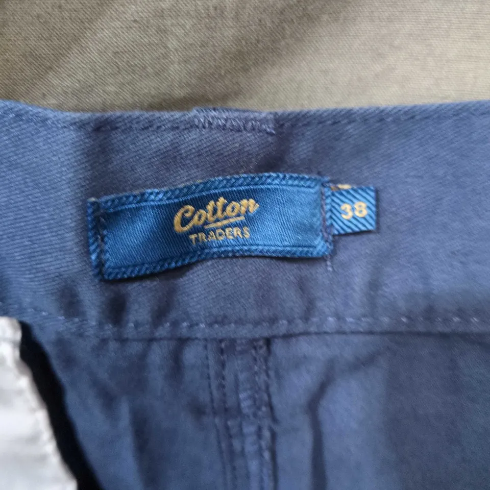COTTON TRADERS NAVY COTTON TROUSERS, UK 38
