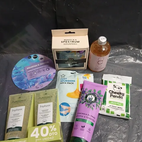 APPROXIMATELY 15 ASSORTED HEALTH & BEAUTY PRODUCTS TO INCLUDE CHEEKY PANDA WIPES, SHEA BUTTER SHEET MASK, HERBAL ESSENCES SHAMPOO ETC 