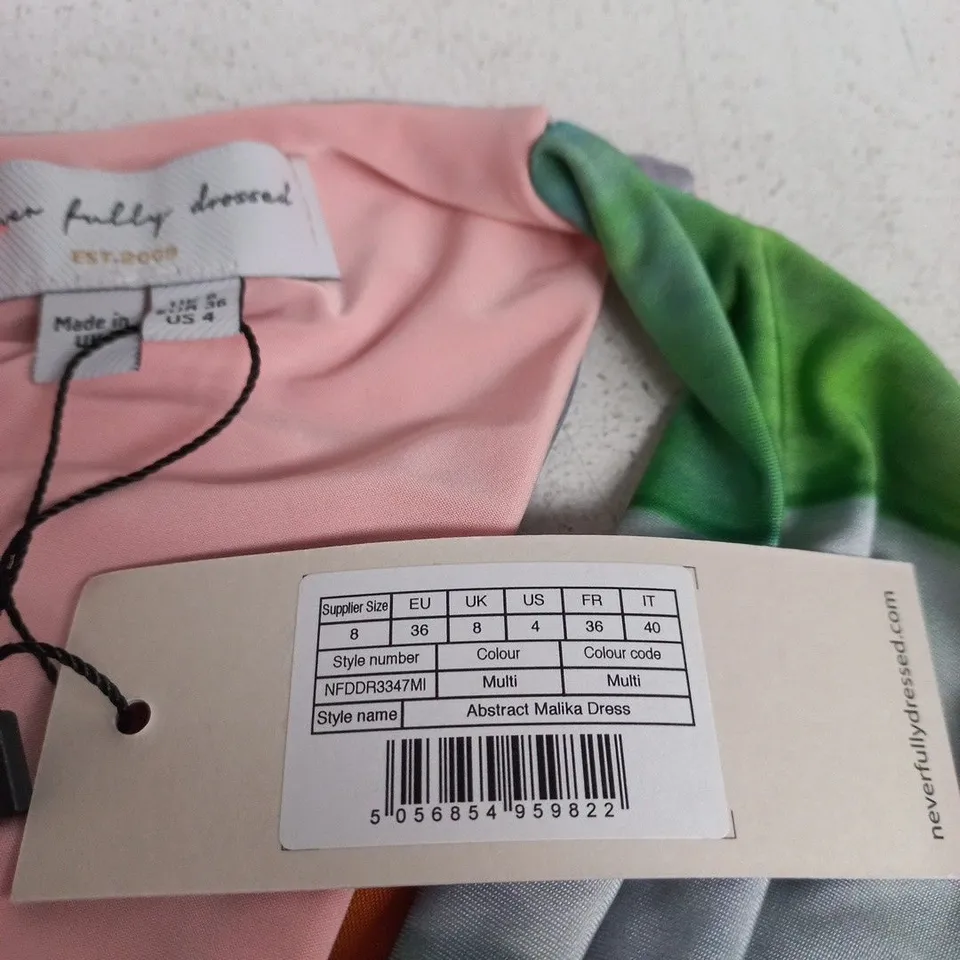 NEVER FULLY DRESSED ABSTRACT MALIKA DRESS – PINK/GREEN GRADIENT, UK 8 (EU 36)
