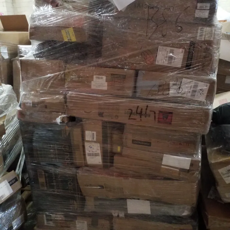 PALLET CONTAINING ASSORTED PRODUCTS INCLUDING FABRIC WARDROBE, DUMBBELLS, COFFEE TABLE & SHOE RACK