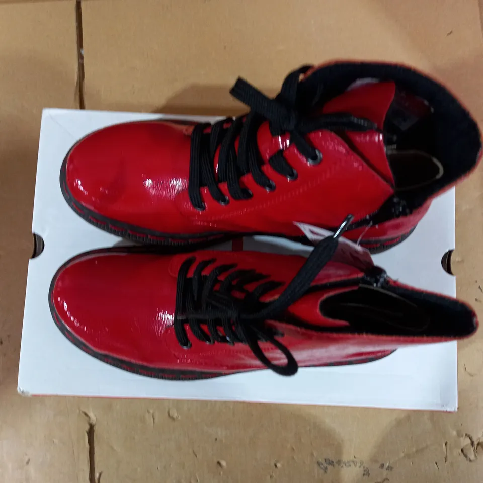 RIEKER LACE ANKLE BOOTS - RED UK SIZE 6.5