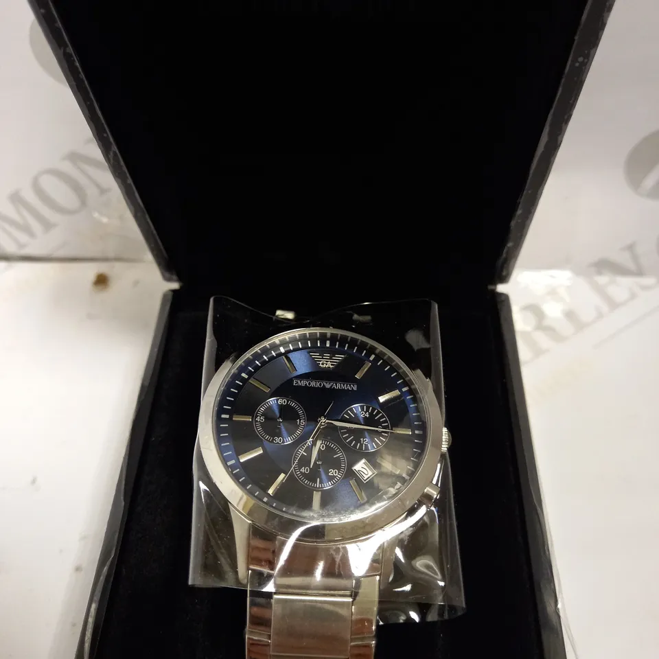 EMPORIO ARMANI TRIPLE DIAL WATCH WITH SILVER EFFECT BRACELET STRAP