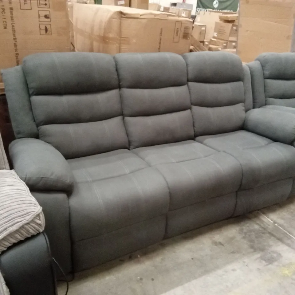 DESIGNER 3 SEATER GREY FABRIC RECLINER SOFA 