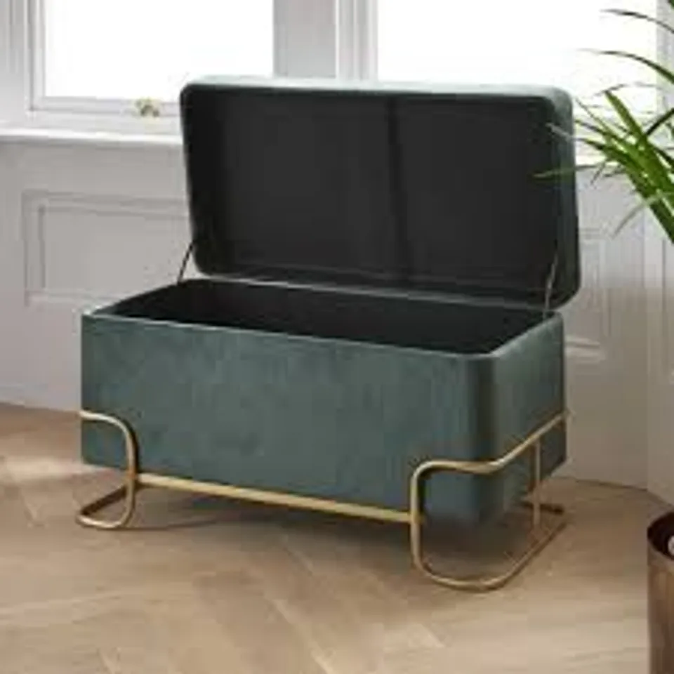 BRAND NEW BOXED HOMESDIRECT365 DARK GREEN RECTANGULAR LOUNGE STORAGE STOOL 