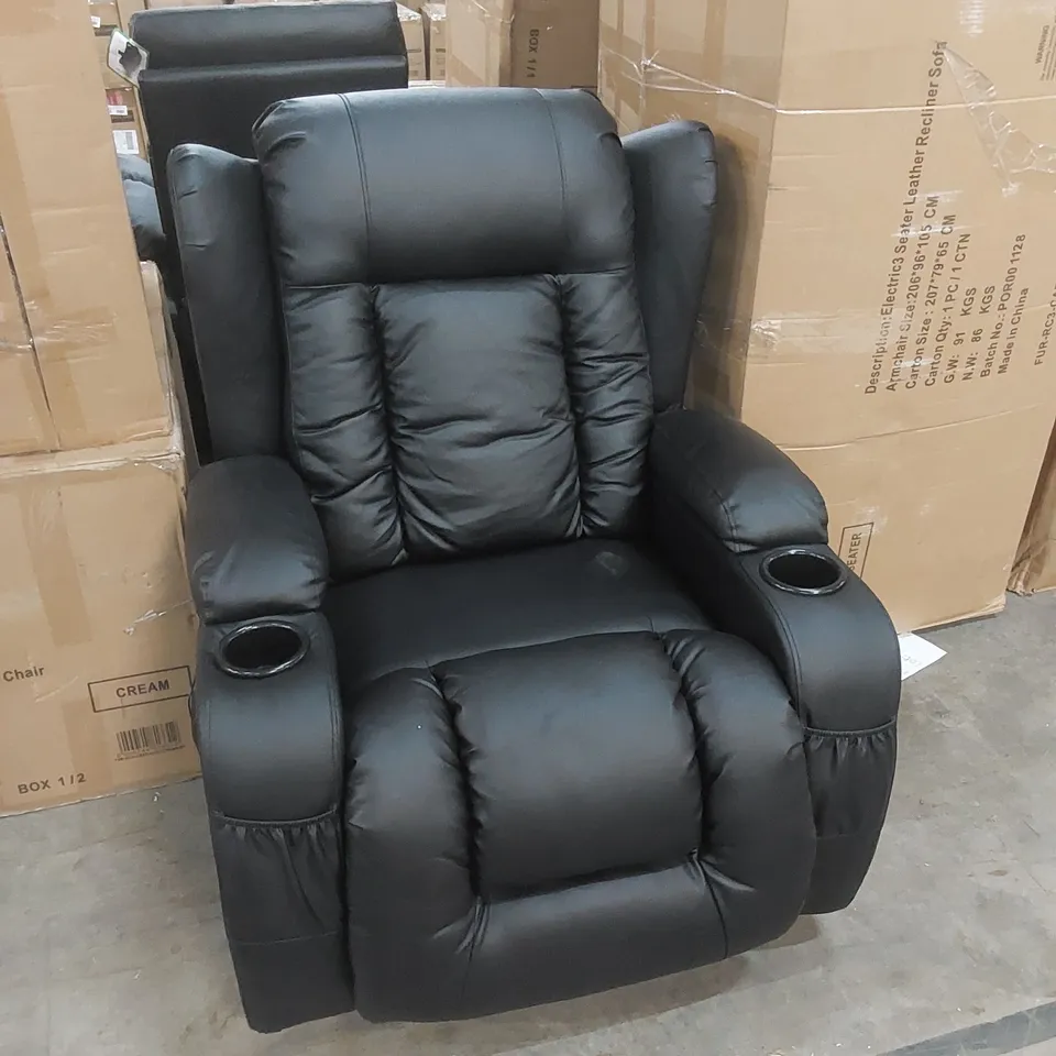 DESIGNER BLACK FAUX LEATHER ROCKING RECLINER CHAIR