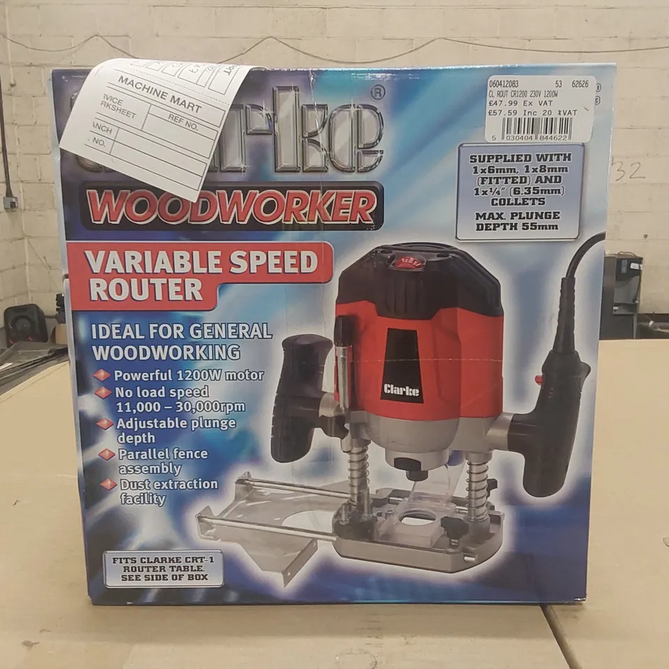 BOXED CLARKE CR1200 6MM, 8MM & 1/4" ROUTER (230V)