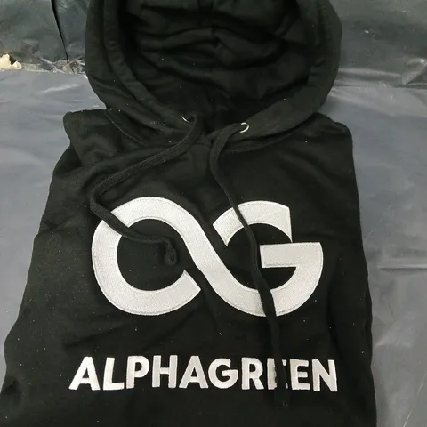 3X BLACK ALPHAGREEN PULLOVER HOODIE WITH WHITE LOGO β SIZE L