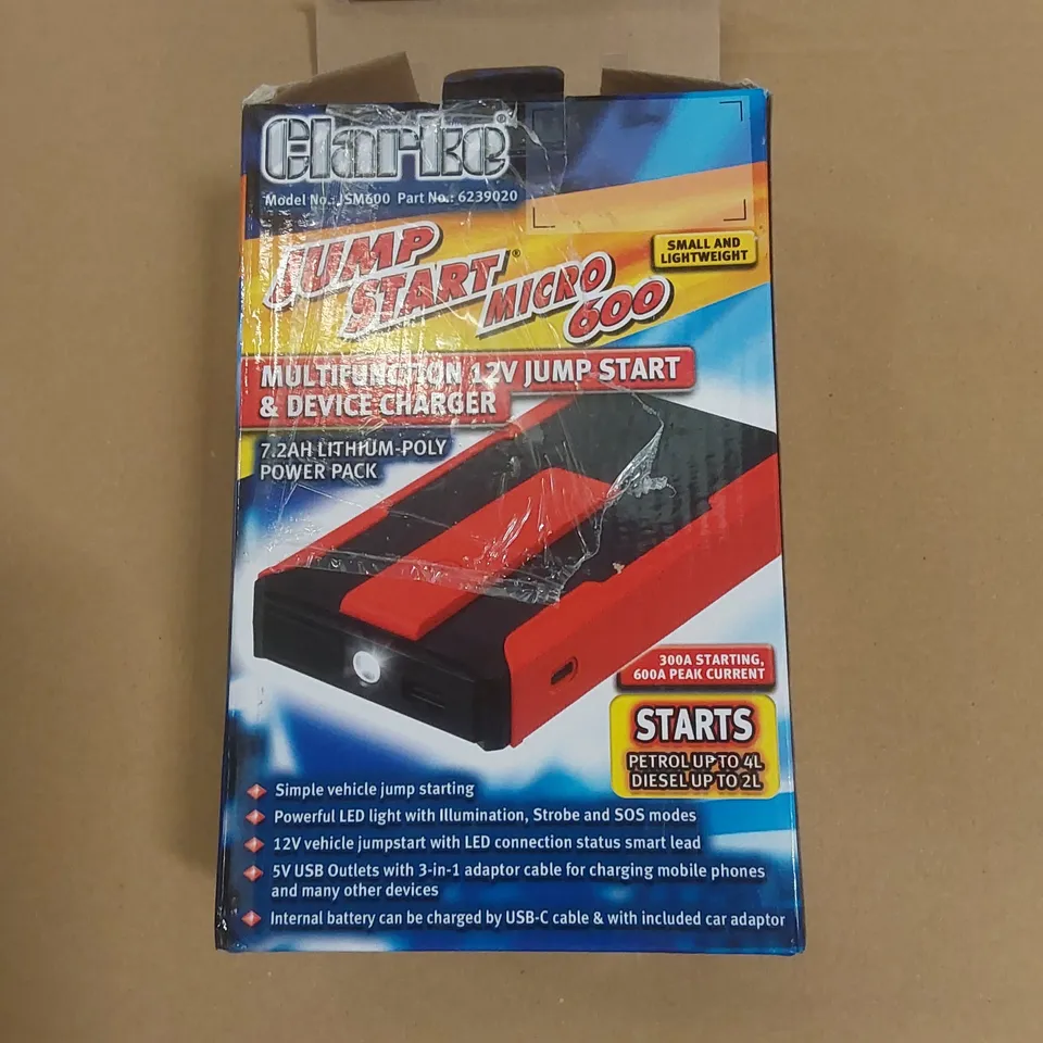 BOXED CLARKE JSM600 600A JUMPSTART MULTI-PURPOSE WITH LITHIUM POLYMER BATTERY