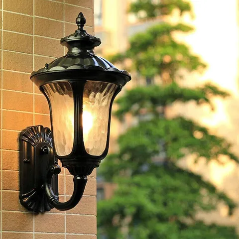 BOXED LIGHTS IN TRADITIONAL TEXTURED BLACK OUTDOOR WALL LANTERN