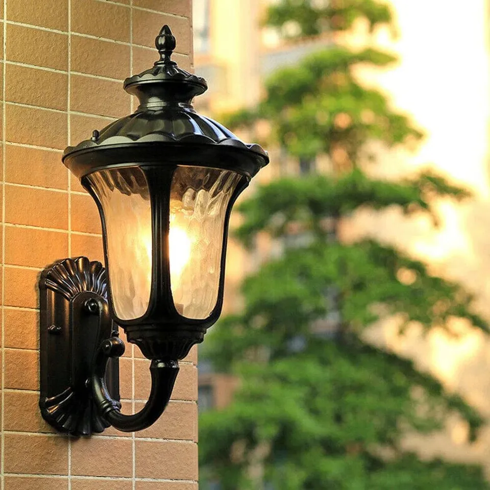 BOXED LIGHTS IN TRADITIONAL TEXTURED BLACK OUTDOOR WALL LANTERN