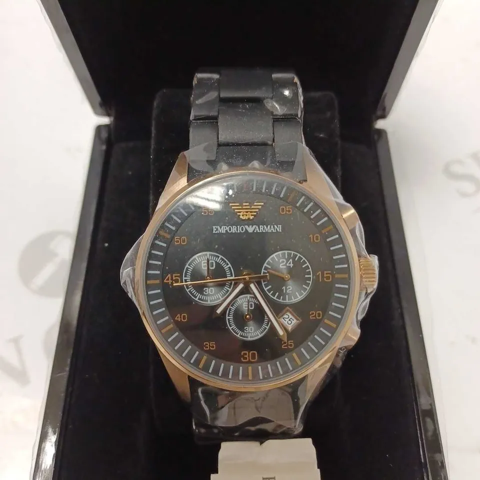 EMPORIO ARMANI BROWN TRIPLE DIAL RUBBER STRAP WRISTWATCH 