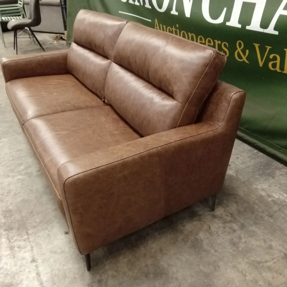 QUALITY DESIGNER ITALIAN MADE ALESSANDRO 3 SEATER LEATHER SOFA - BRANDY