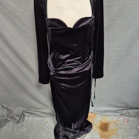 CLUB LONDON FAY VELVET CORSET STYLE KNOT MAXI DRESS IN BLACK SIZE 16
