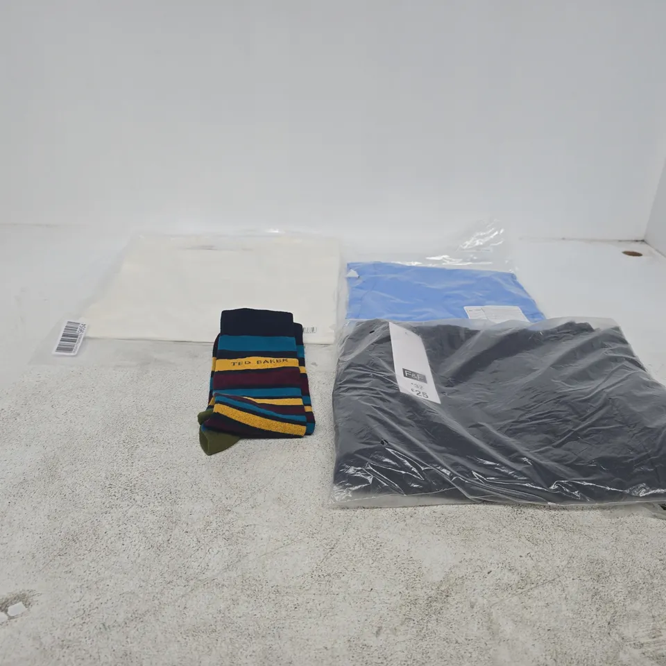 BOX OF APPROXIMATELY 30 ASSORTED CLOTHING ITEMS TO INCLUDE TED BAKER SOCKS, F&F ETC