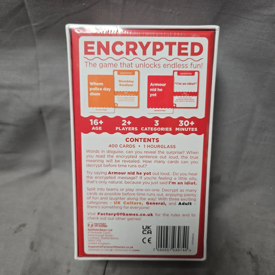 SEALED ENCRYPTED UK PARTY WORD GAME (400 HIDDEN WORDS) BY FACTORY OF GAMES