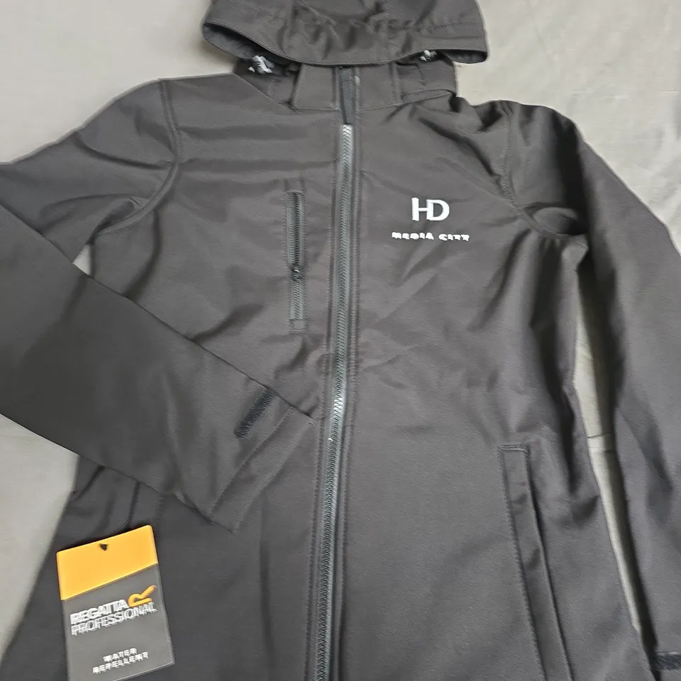 REGATTA WOMENS VENTURER BLACK SOFT SHELL JACKET WITH MEDIA CITY BRANDING