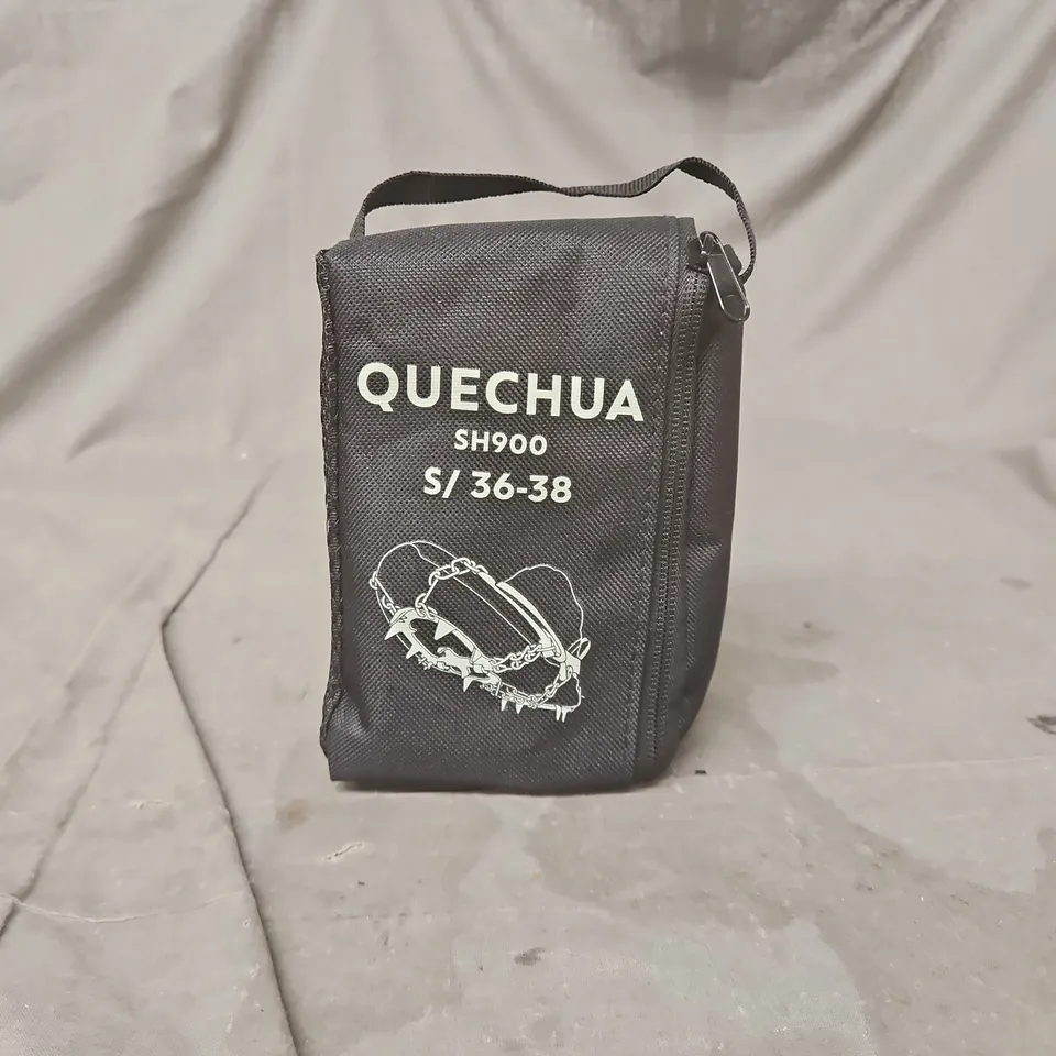 DECATHLON QUECHUA SH900 WALKING SNOW GRIP, IN BLACK CARRY POUCH