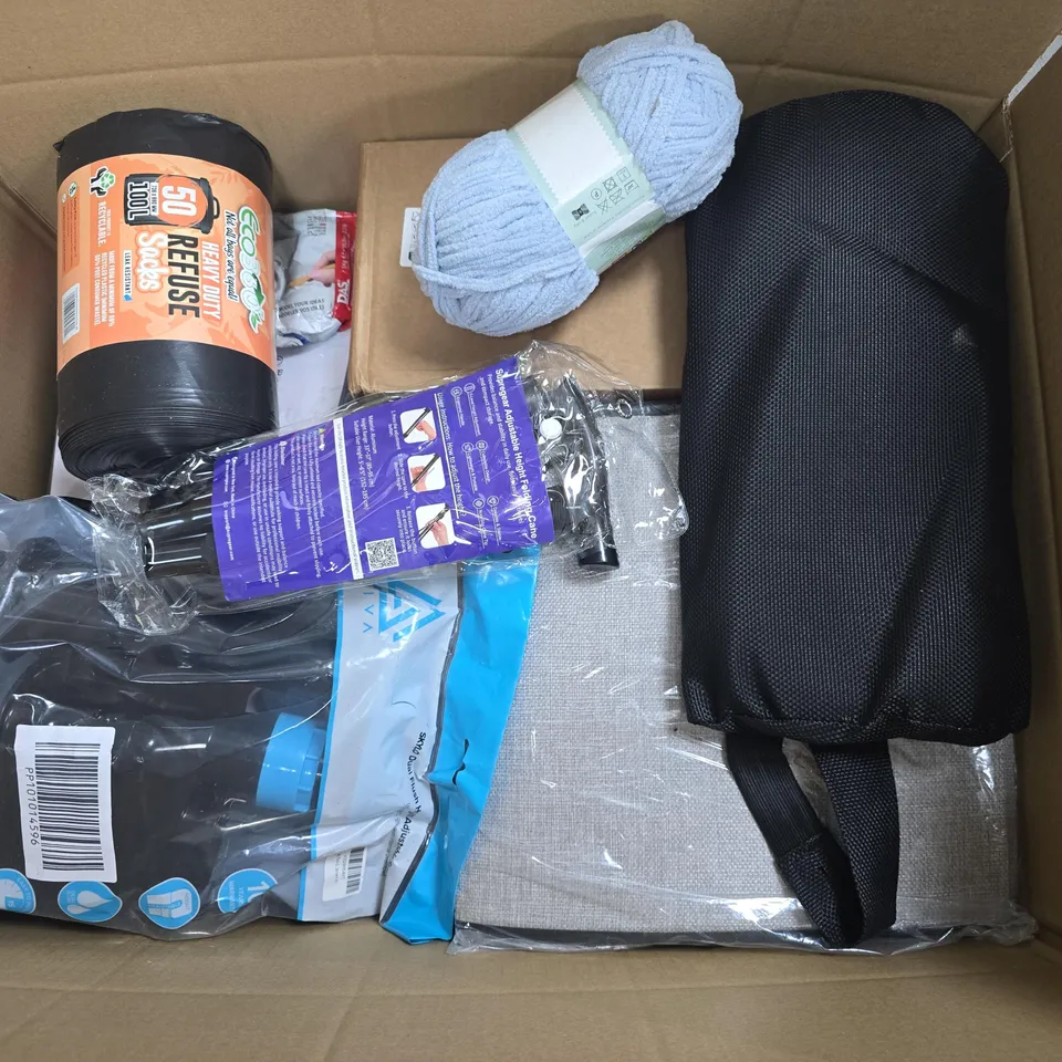 APPROXIMATELY 20 ASSORTED HOUSEHOLD PRODUCTS TO INCLUDE FOLDING CANE, DUAL FLUSH HEIGHT ADJUSTABLE SYPHON, REFUSE SACKS, ETC - COLLECTION ONLY