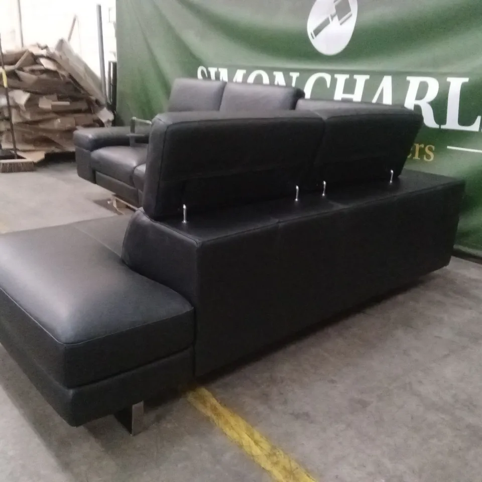 QUALITY DESIGNER ITALIAN MADE LIVIO ELECTRIC RECLINING LEATHER CORNER SOFA - BLACK 